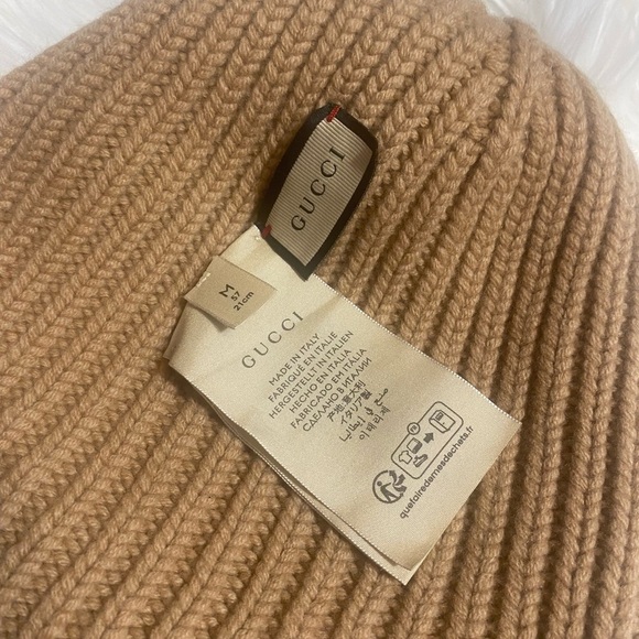 Gucci Tan Ribbed Knit Hat with Logo - Picture 6 of 13